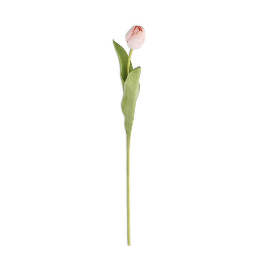 Single tulip stem in silk with real touch finish featuring a polyester and PVC material blend.
