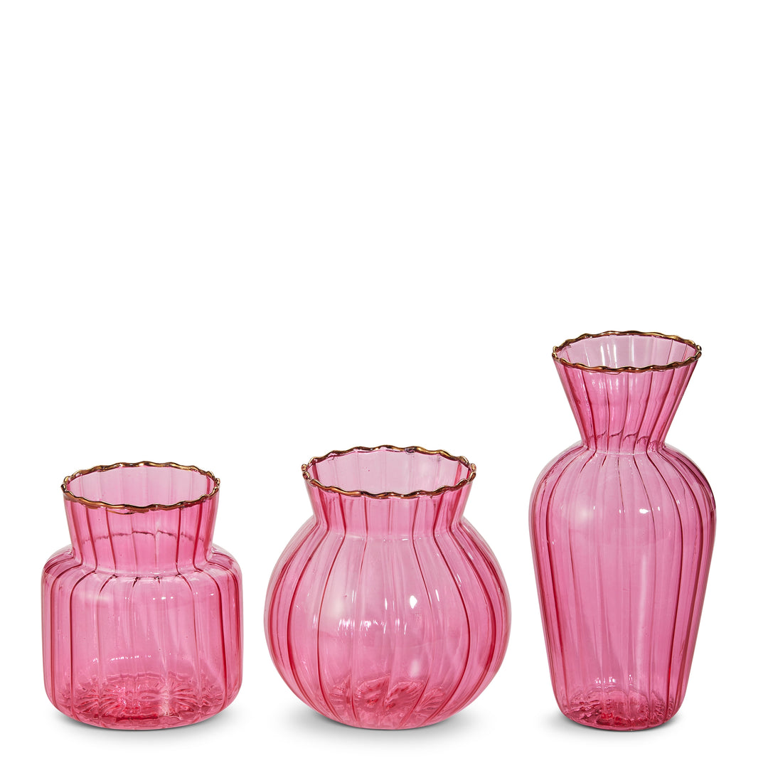 Pink Ribbed Vase - Sold Individually