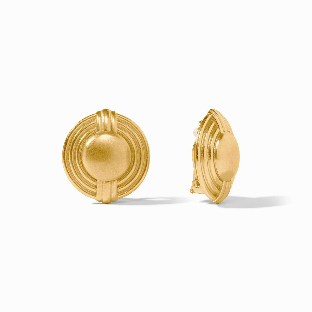 Portofino Statement Clip earring in gold-tone metal with a rectangular silhouette featuring an intricate geometric pattern.