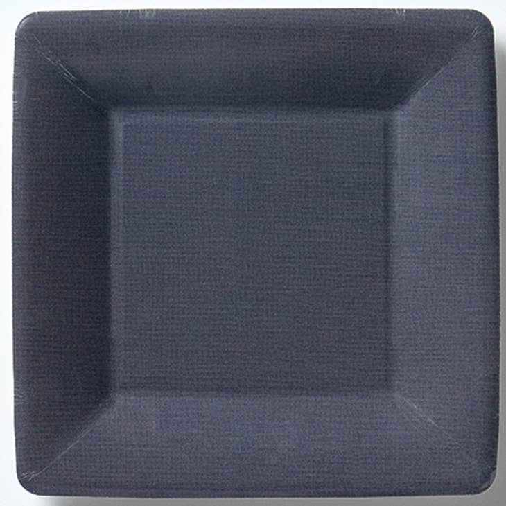 Seven-inch square paper plate with a classic linen texture in natural beige.
