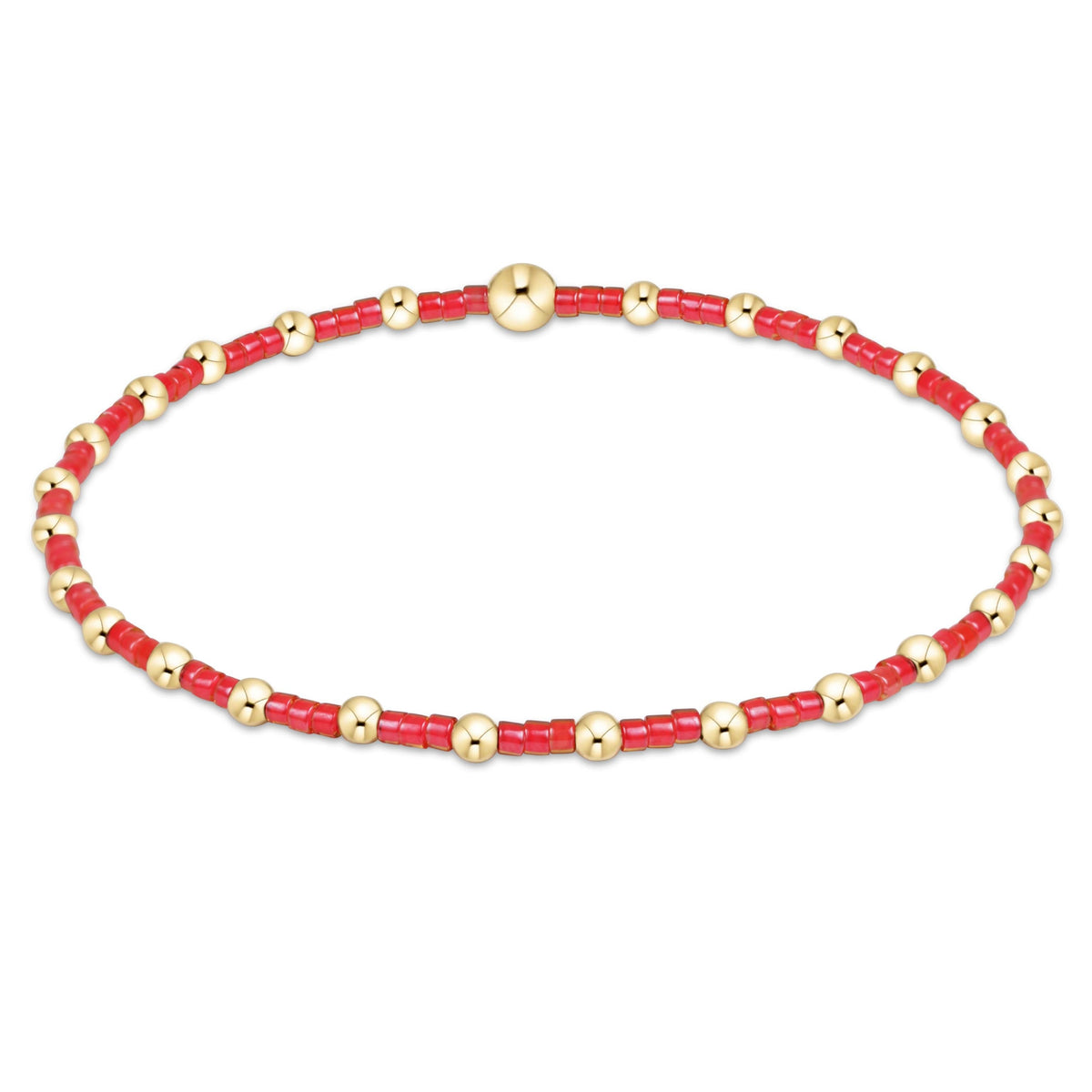Hope Sincerity Bracelet featuring hand-beaded seed beads in gold tones on stretch elastic.