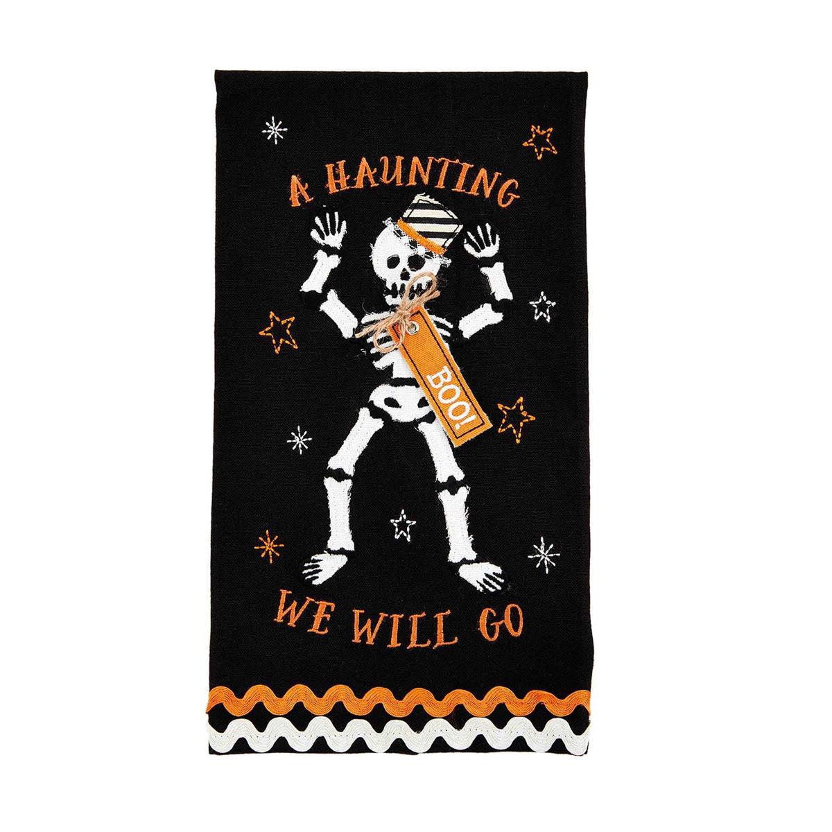 Cotton Halloween applique towel featuring a black bat silhouette on white fabric.