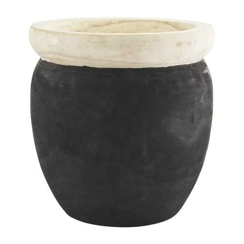 Black circular Paulownia wood pot with a smooth finish