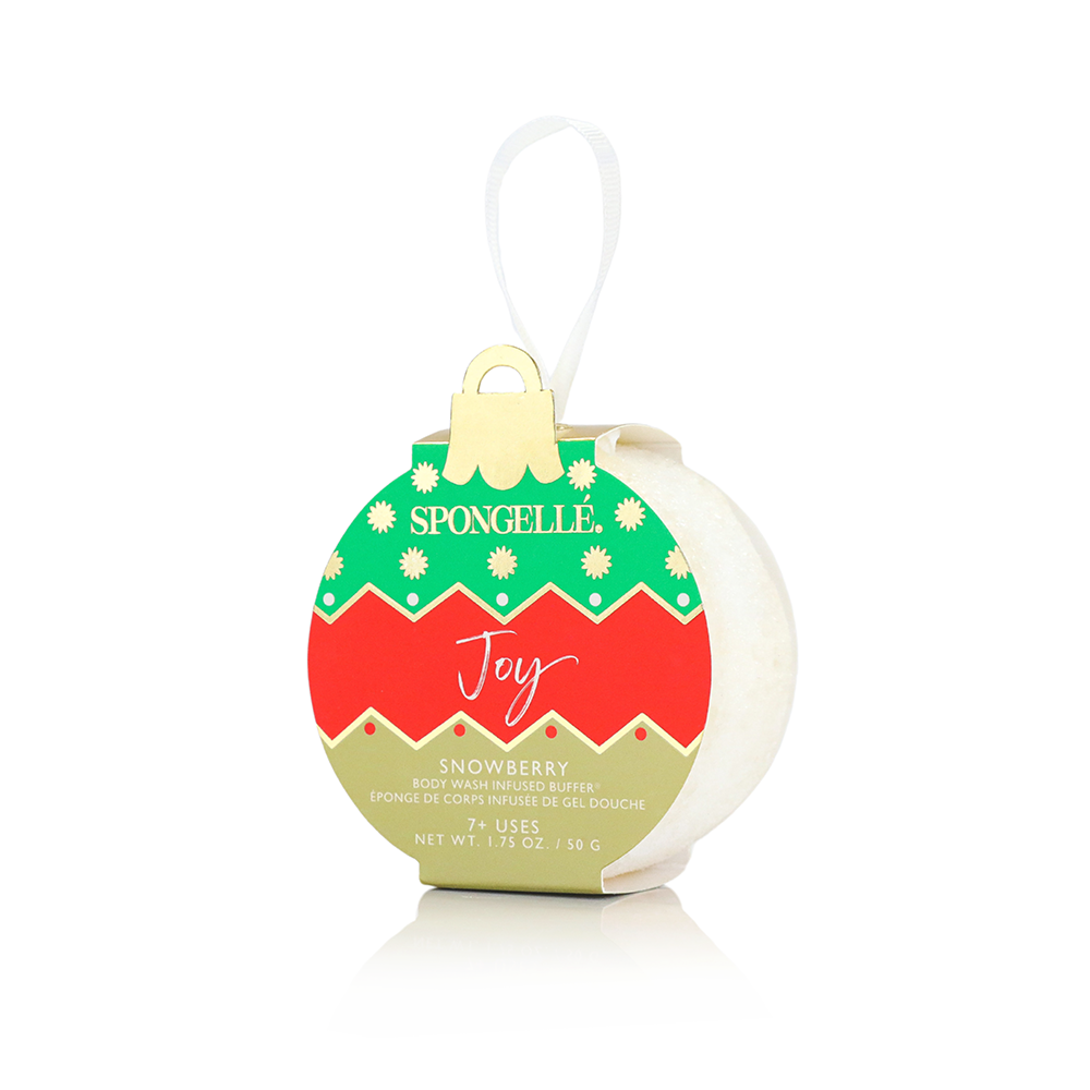 Holiday Ornament Body Wash bottle with festive wreath label