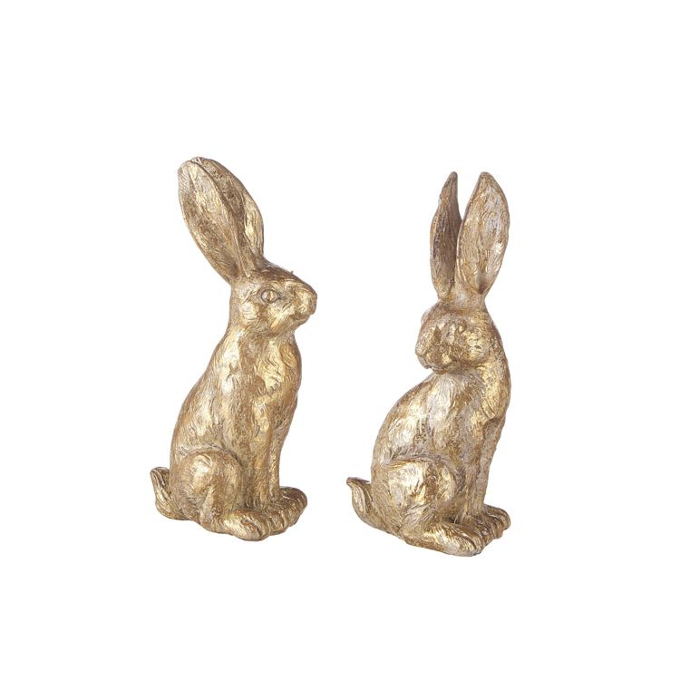 Resin gold leaf rabbit figurine measuring 4.75 inches tall with a soft matte finish.