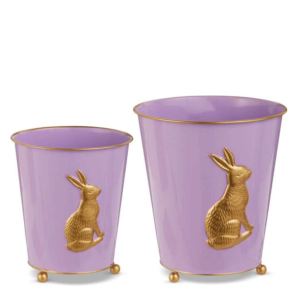 Large iron bunny cache pot with decorative ears measuring 8.25 inches in diameter.
