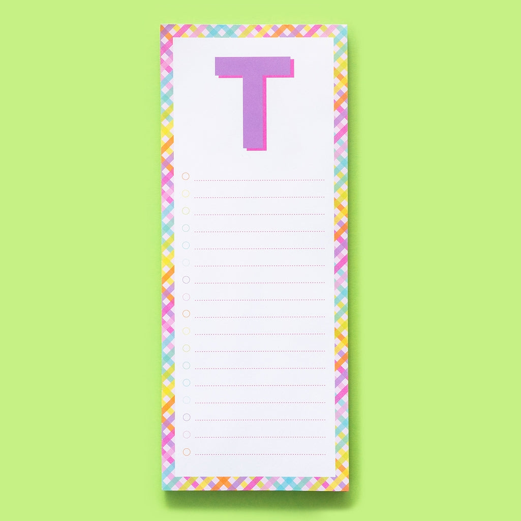4-inch by 10-inch lined letter pad with magnet on back in shrink-wrap packaging