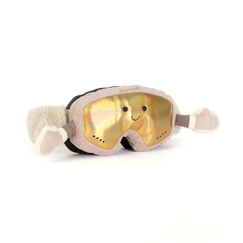 Amuseables Sports Ski Club Goggles plush with gold-tinted lenses, a smiley face, and small arms.