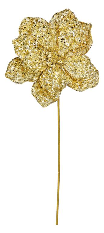 Beaded magnolia flower decoration with sequins and glitter in a natural bloom shape.