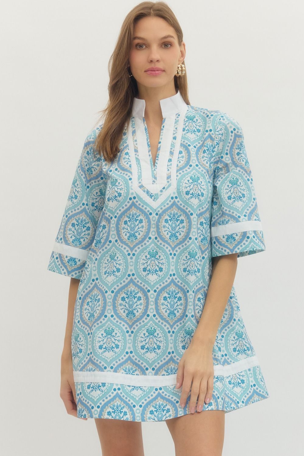Elena Botanical Print ¾ Sleeve Mini Dress