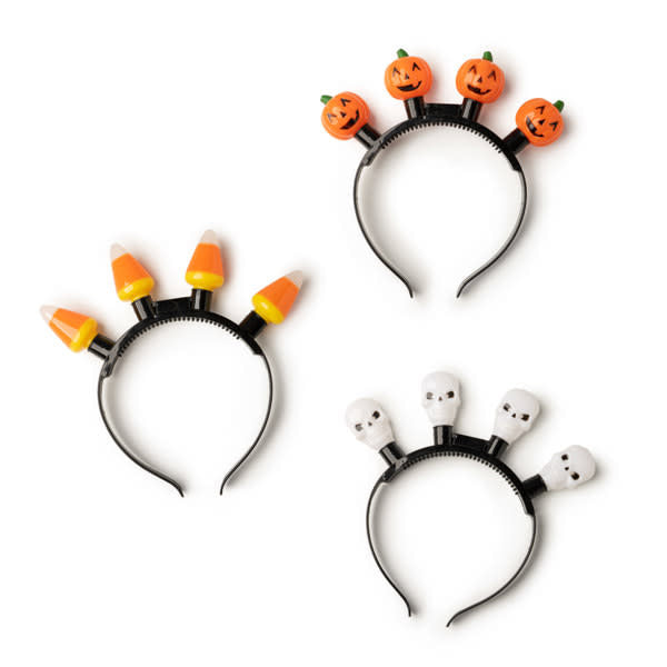 Black Halloween headband with flashing LED lights featuring three flash modes.