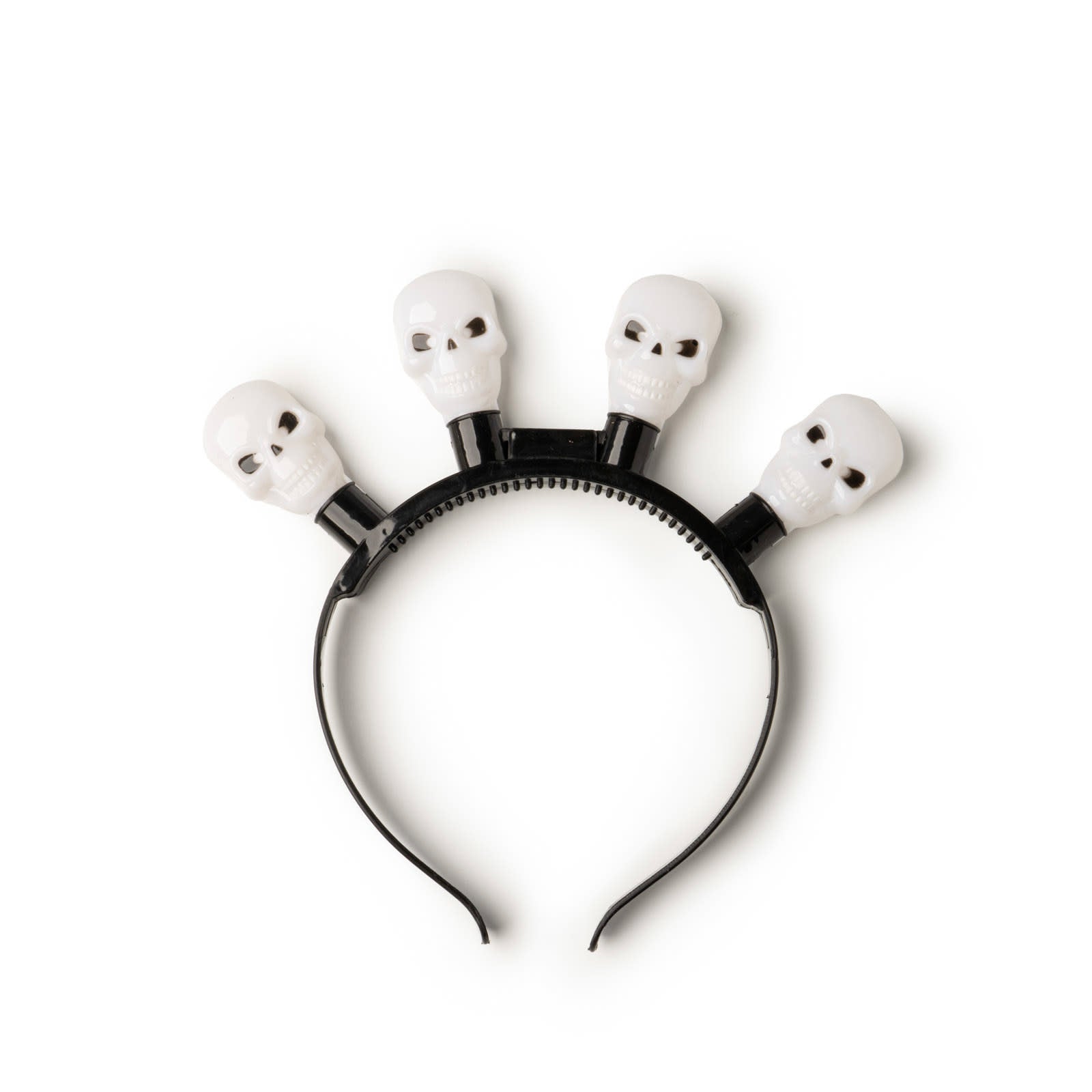 Black plastic Halloween headband with ultra-bright LED lights featuring three flash modes.