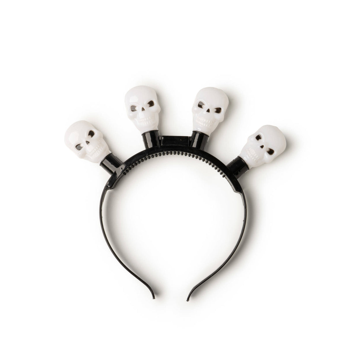 Black plastic Halloween headband with ultra-bright LED lights featuring three flash modes.