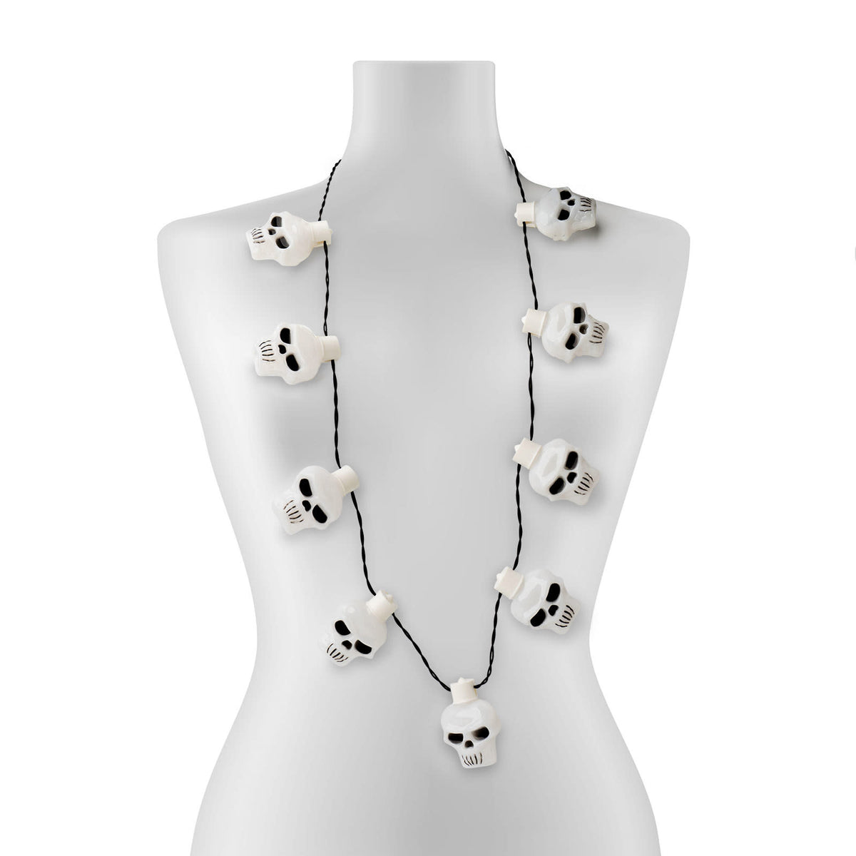 Halloween necklace with nine bright LEDs in black cord featuring three flash modes