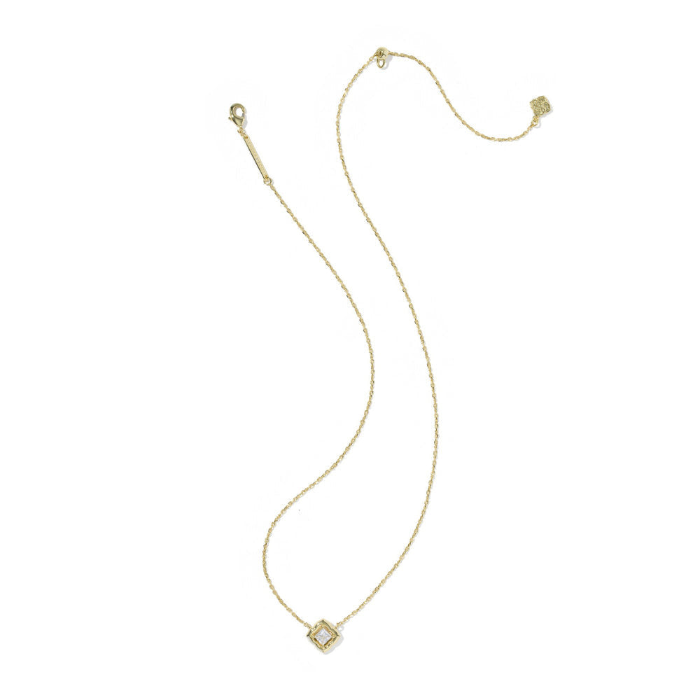 Gold Mallory Crystal Short Pendant Necklace with a square white cubic zirconia medallion.
