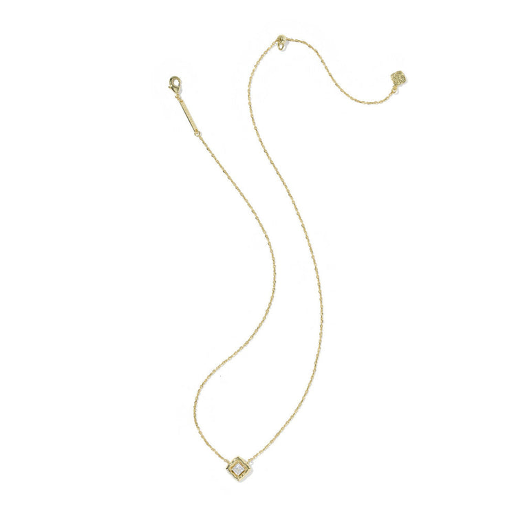 Gold Mallory Crystal Short Pendant Necklace with a square white cubic zirconia medallion.