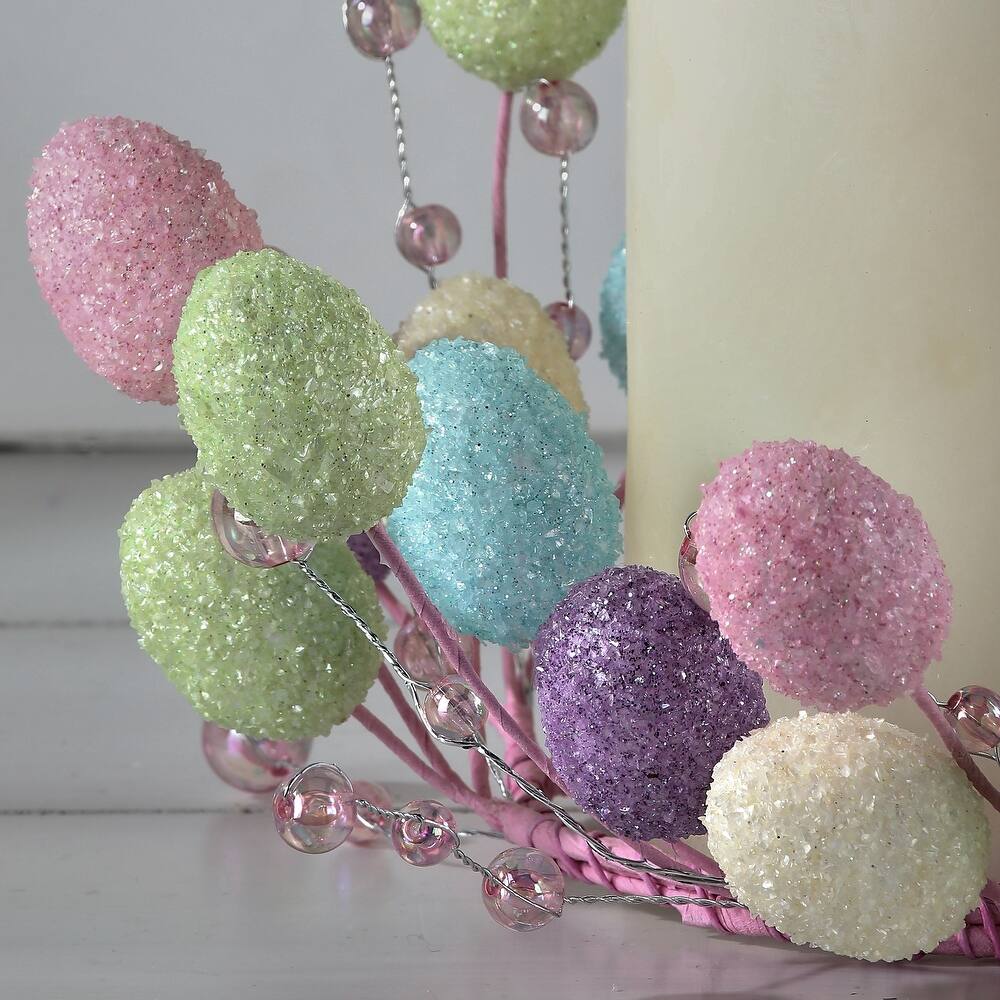 8-inch white plastic candle ring with a bead detail designed to hold an egg-shaped mini tea light.