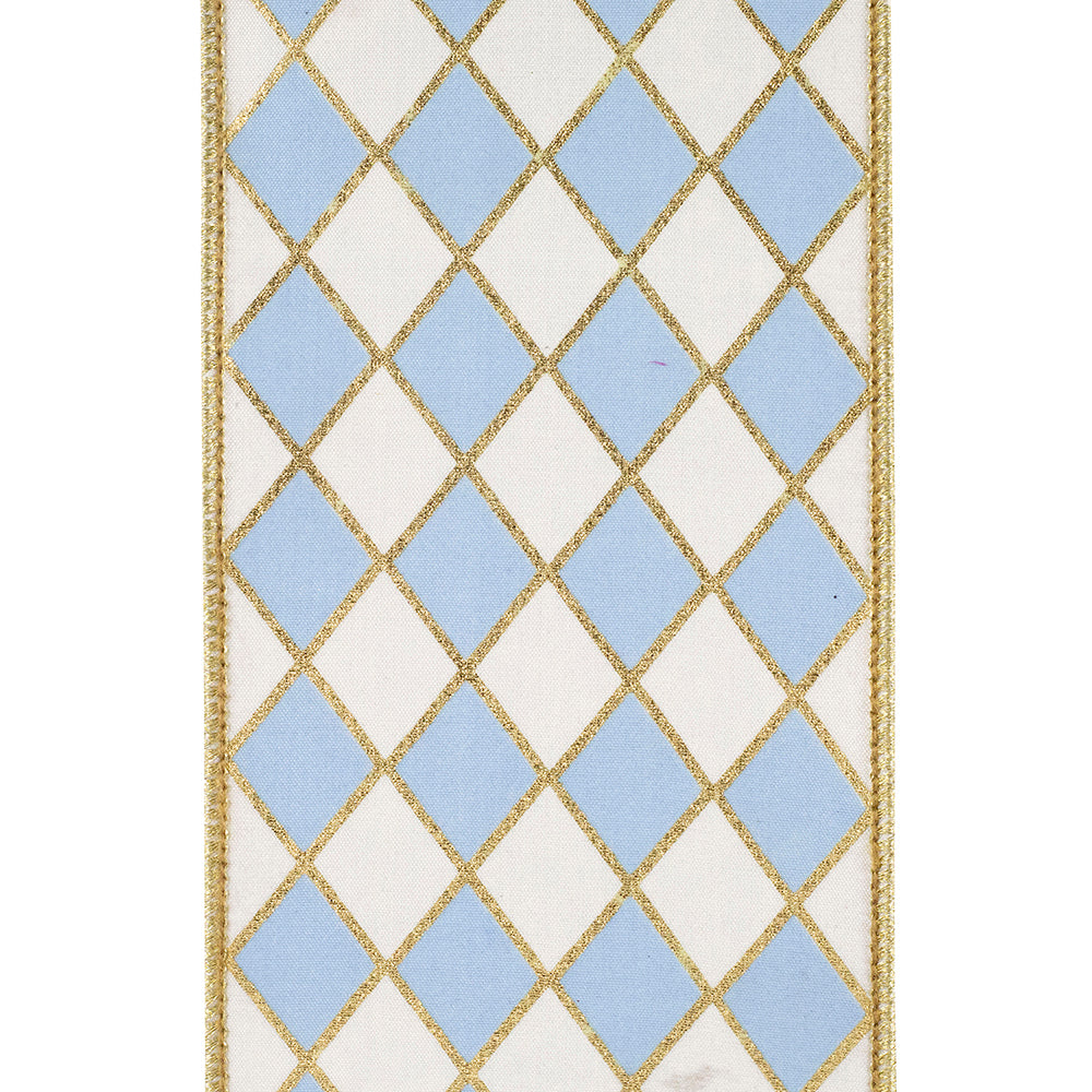 4 Inch Harlequin Solid Diamond Outline Gilded Deluxe Wired Edge White/French Blue