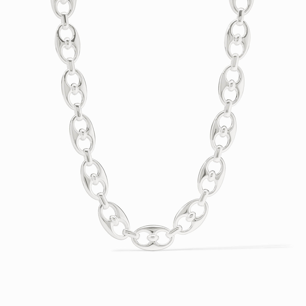 Silver Laguna Link Necklace with oval-shaped interlocking links on a white background.