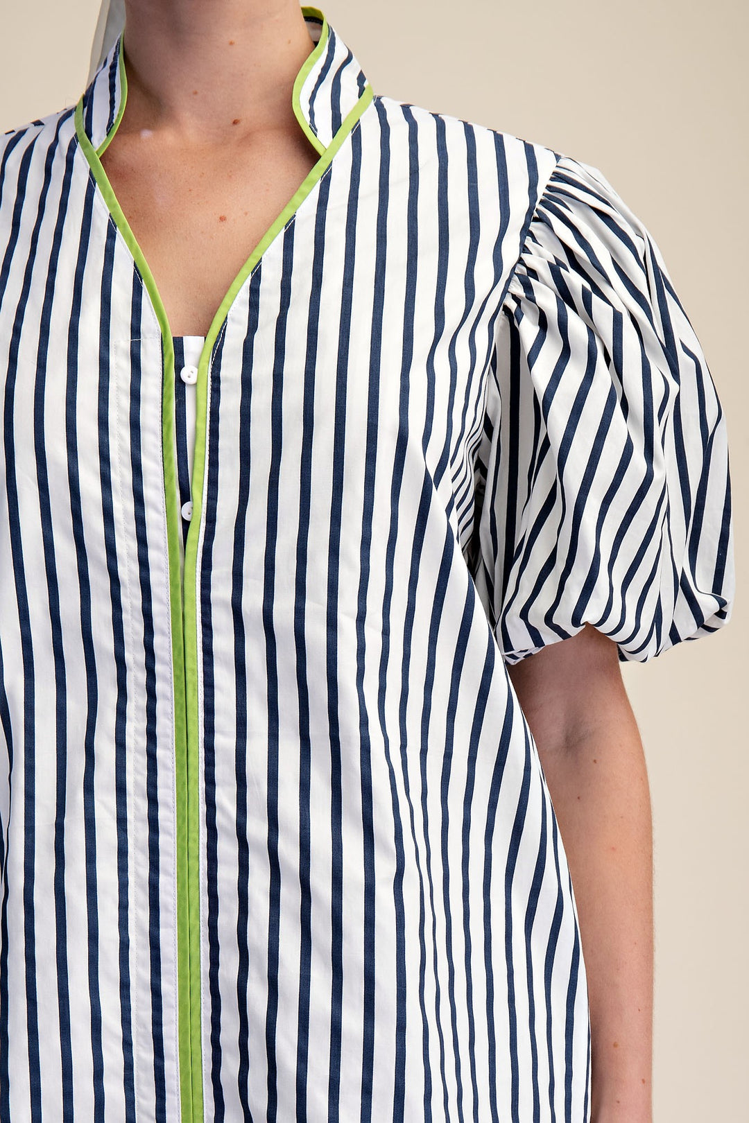 Aliyah Collar Neck Puff Sleeve Stripe Mini Dress