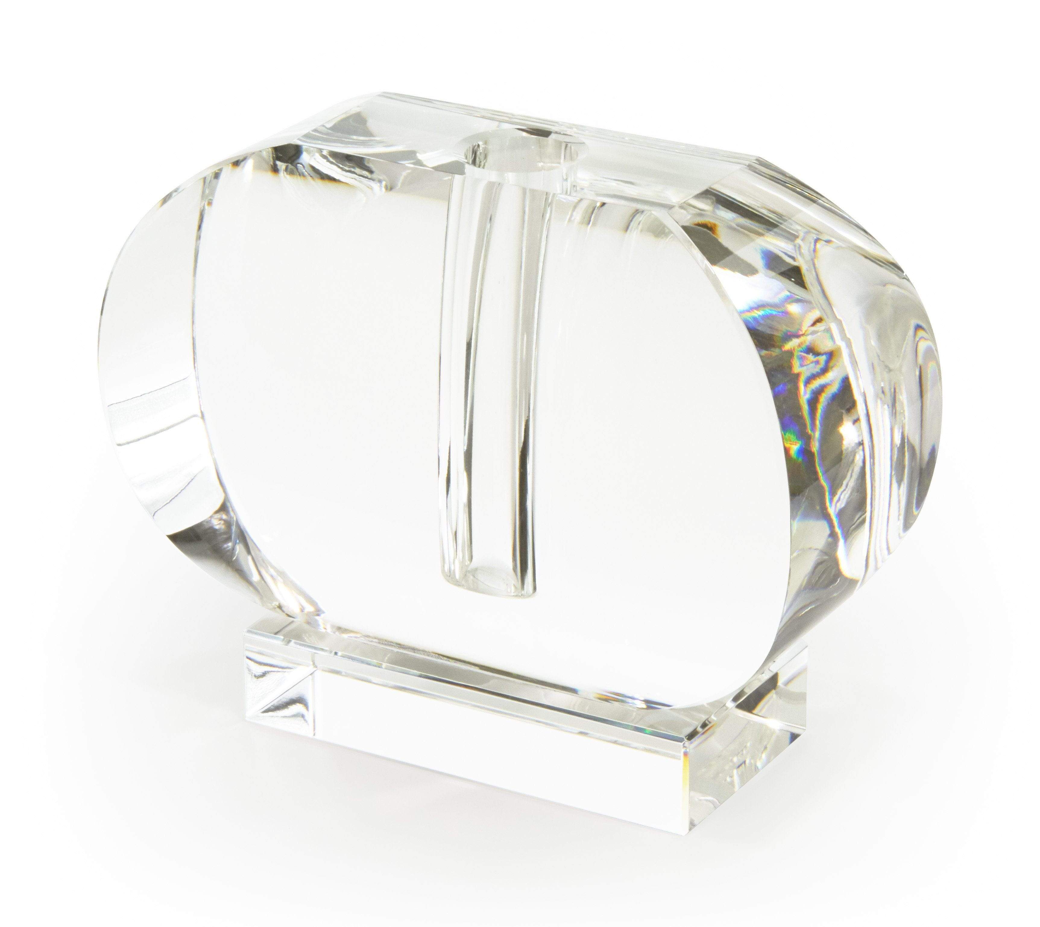 Crystal horizontal oval bud vase with a minimalist clear glass design holding one stem.