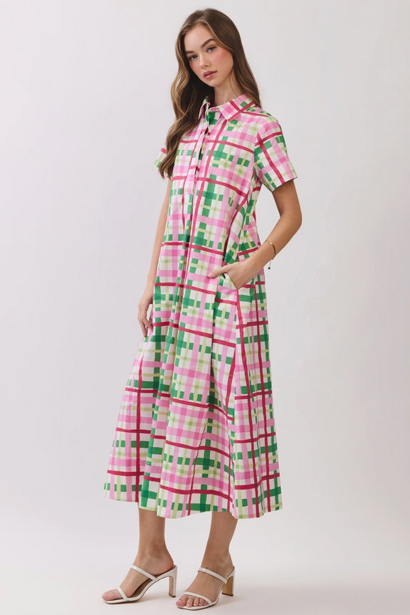 Amara Plaid Button Down Midi Dress