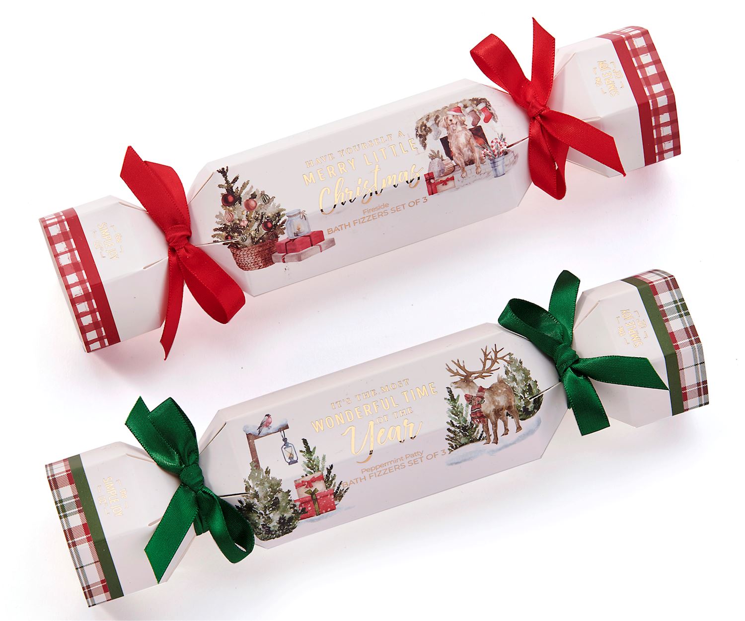 Round Christmas scented bath fizzer with festive red and green colors.