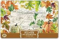 Fall Harvest paper placemats with a seasonal leaf pattern printed in soy-based ink on heavy stock.