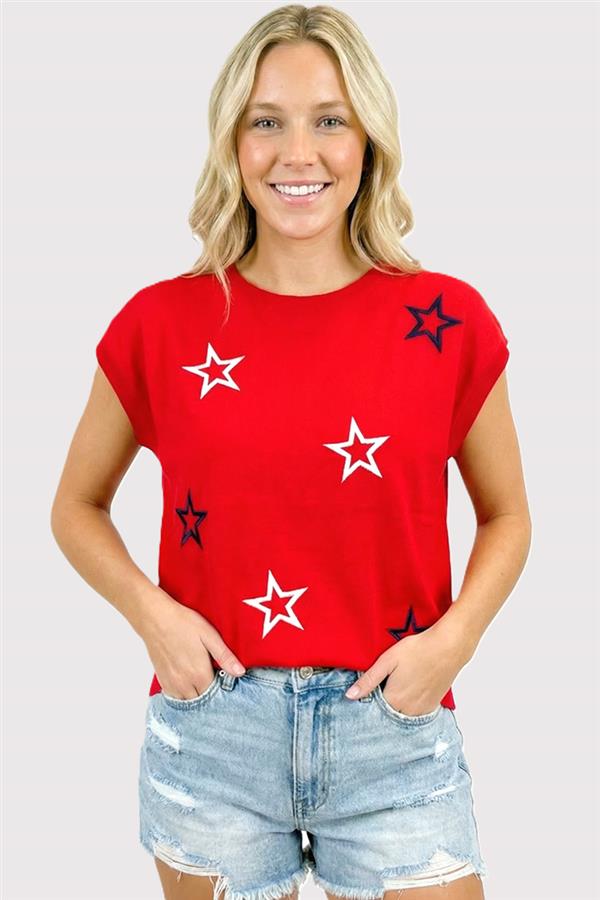 Andrea Star Embroidered Crew Neck Sweater