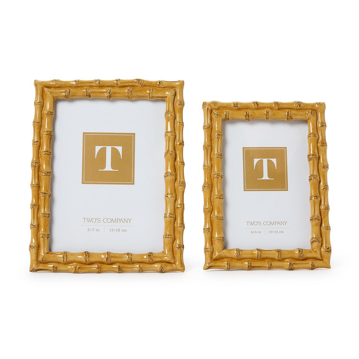 Two blonde faux bamboo photo frames in 5x7 and 4x6 sizes, displayed side-by-side.