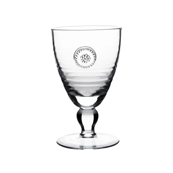 Berry & Thread Goblet made of clear glass with a medallion detail and horizontal ridges.