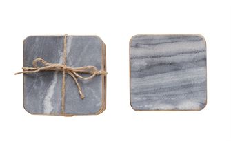 Square grey marble coasters with a polished gold edge trim