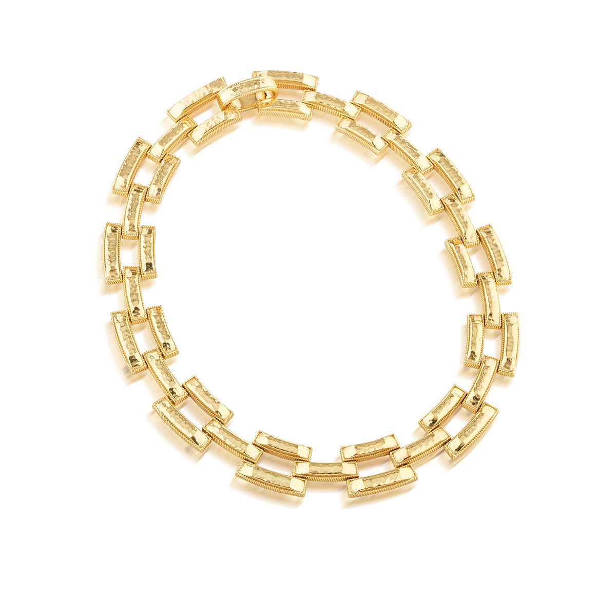 Gold pathway link necklace with anti-tarnish coating on an 18-inch chain.
