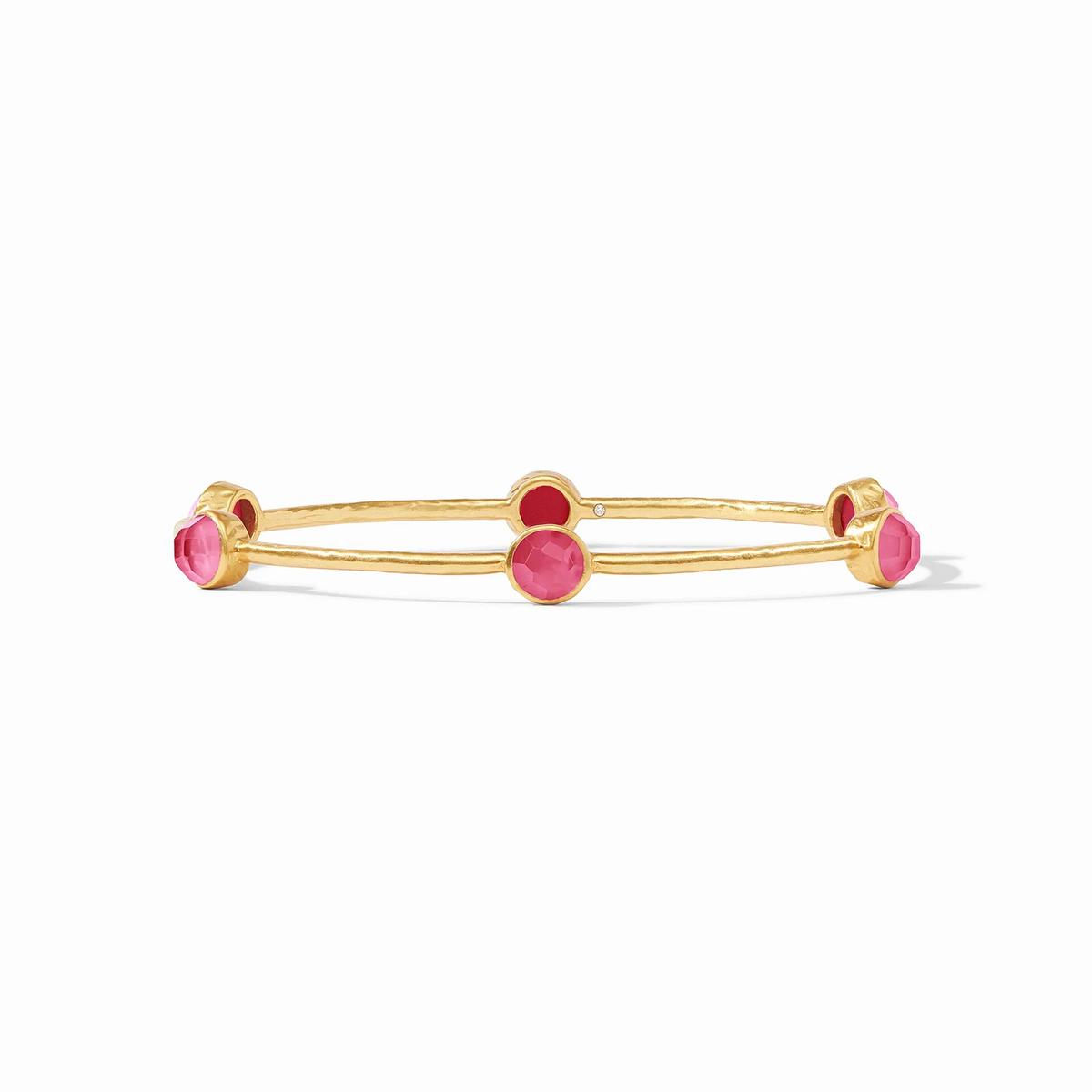 Milano Luxe hammered gold bangle with six iridescent gemstone stations