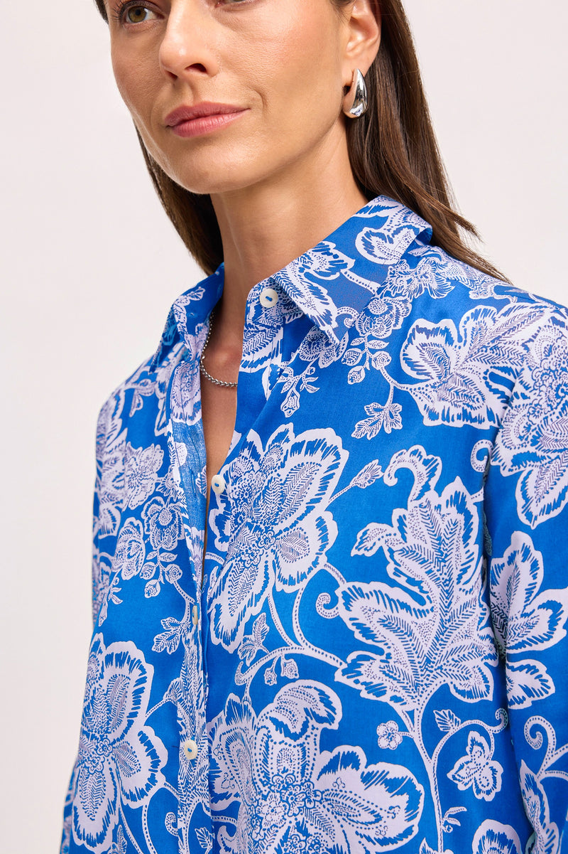 Meghan No Iron Woodblock Floral Long Sleeve Shirt