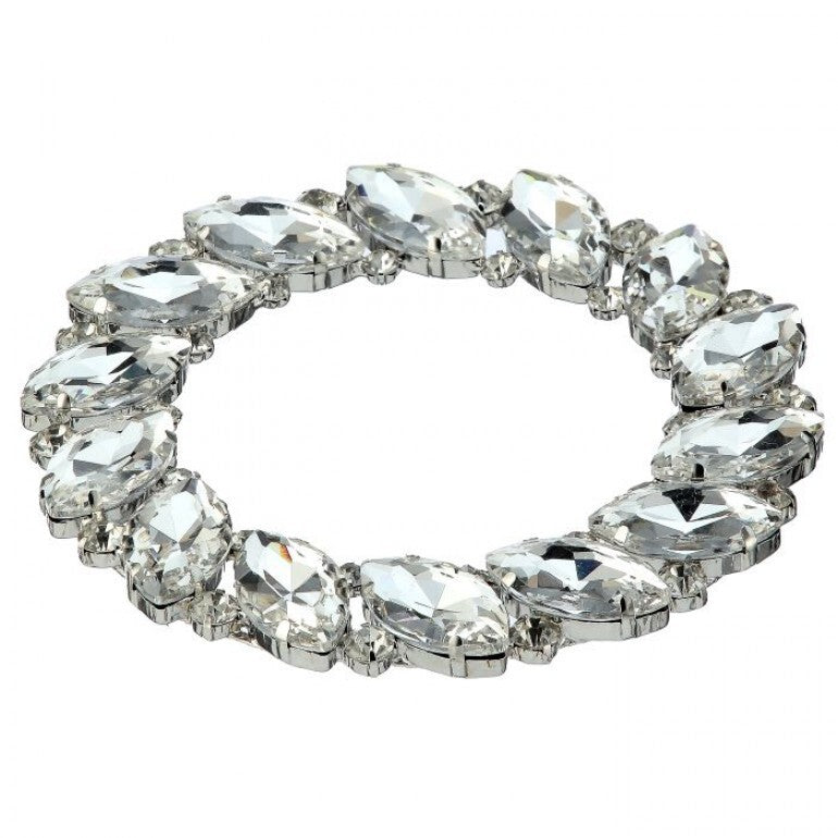 Silver ring adorned with clear marquise-shaped rhinestones, forming a circular wreath.