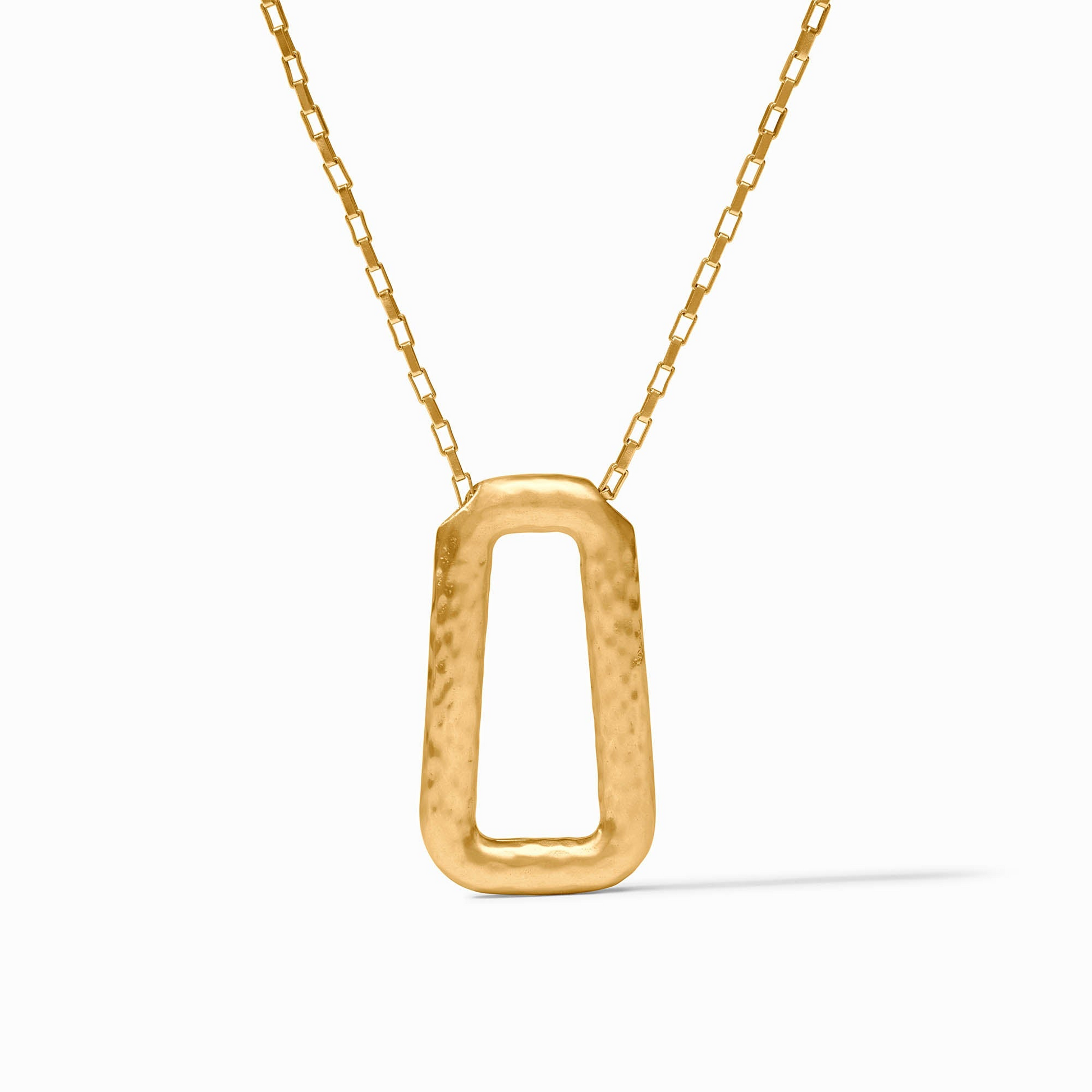 Sahara Necklace featuring a hammered 24K gold plate rectangular pendant on a link chain.