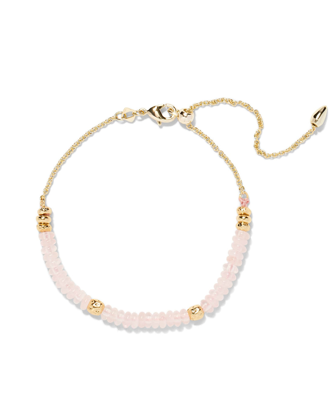 Deliah Delicate Chain Bracelet with pink beads, gold accents, and an adjustable lobster clasp.