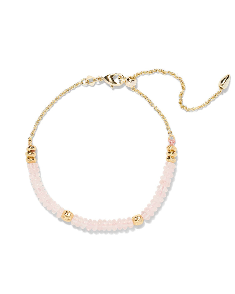 Deliah Delicate Chain Bracelet with pink beads, gold accents, and an adjustable lobster clasp.