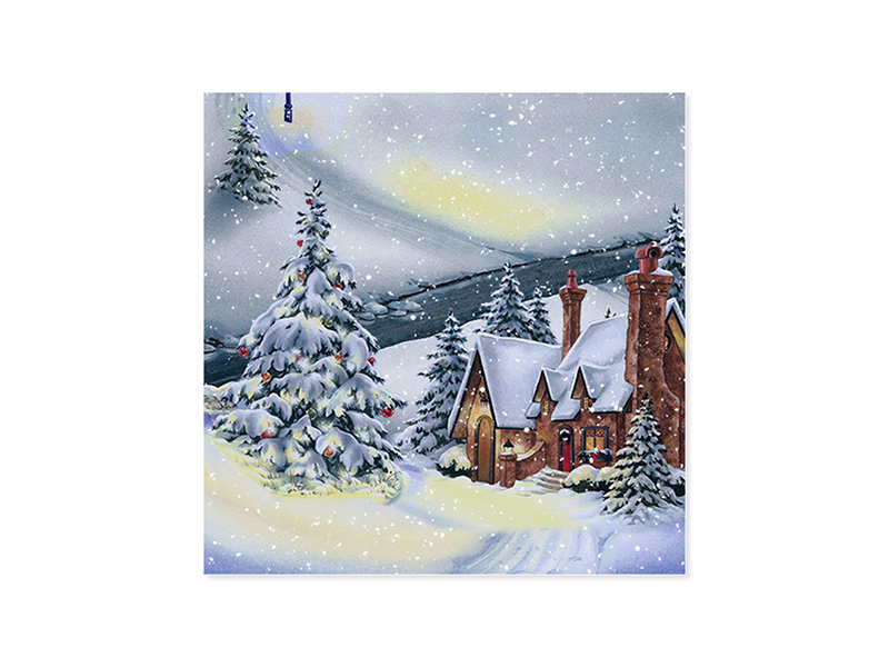 Midnight Village Christmas card with gold foil finish on dark background