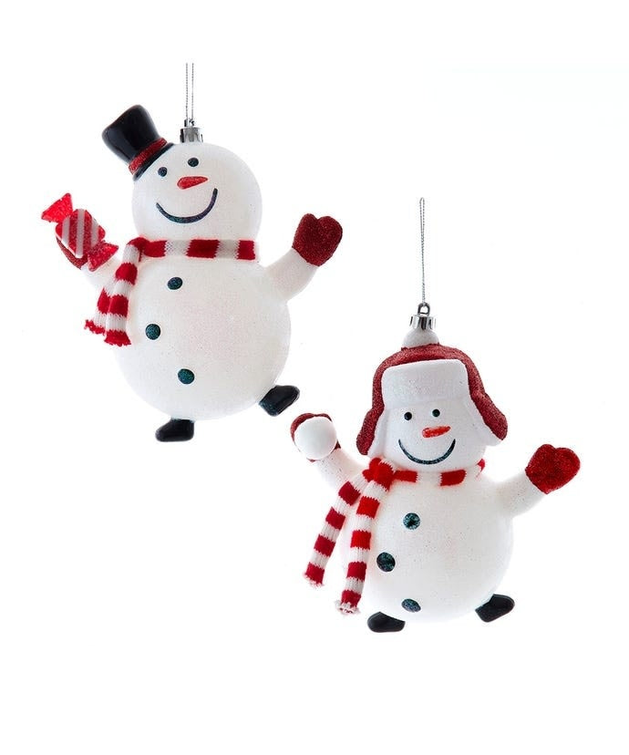 Snowman With Red & White Scarf Ornament Black Hat