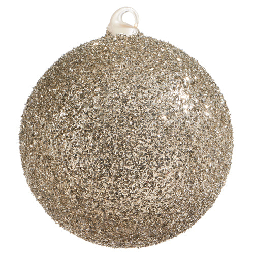6-inch champagne glitter glass ball Christmas ornament with a top hanging loop.