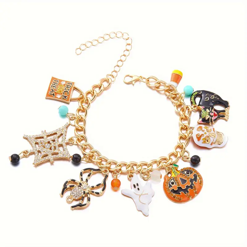 Halloween Charm Bracelet B in black alloy with a pumpkin charm