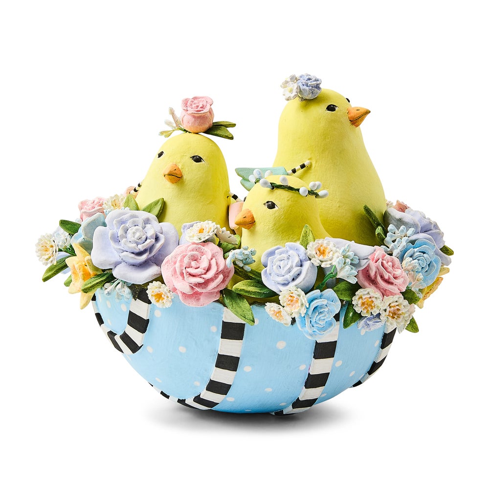 Resin sculpture of Patience Brewster Chicks in Egg figurine with natural egg-shaped silhouette and subtle speckled pattern.
