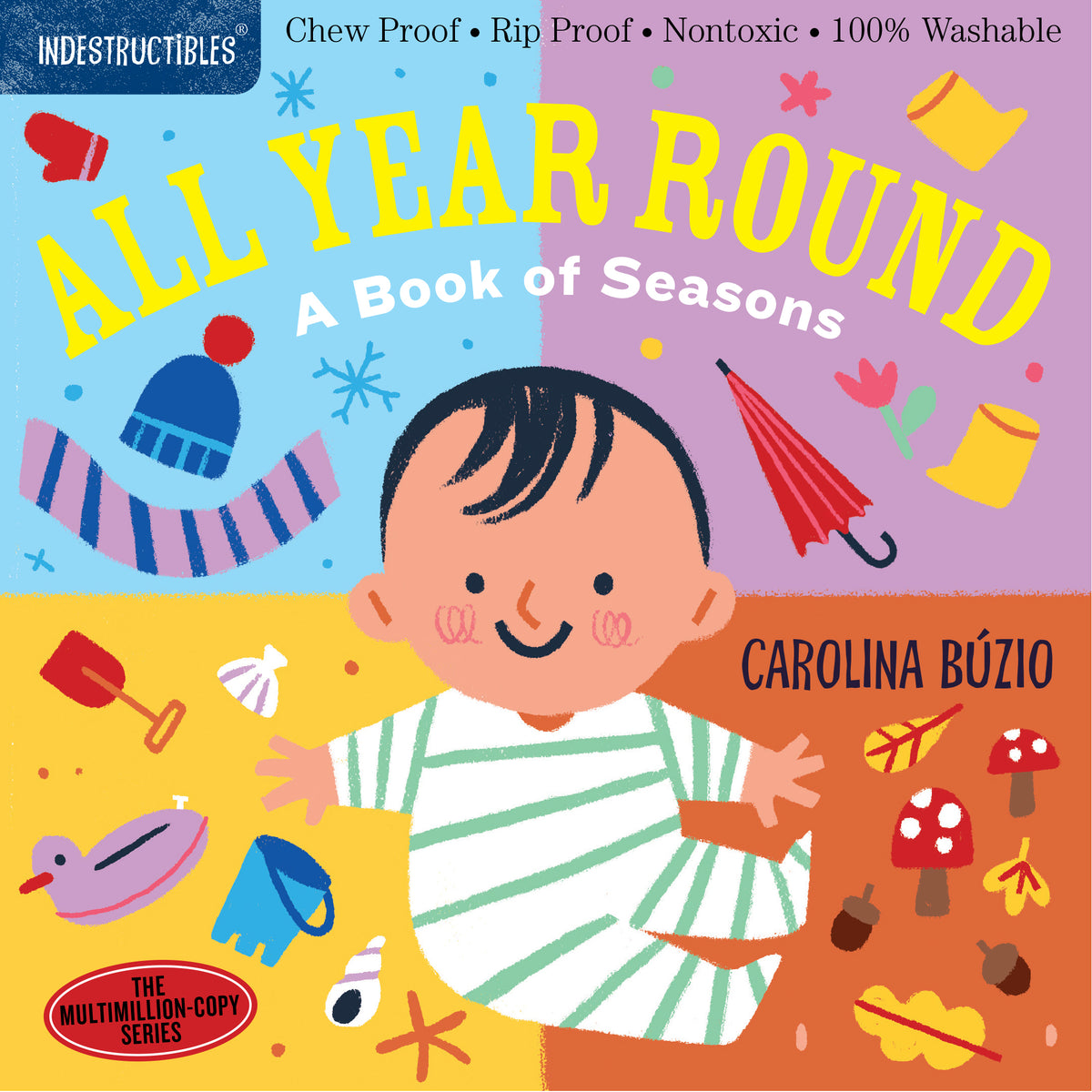 Indestructible toddler book with bright illustrations on a durable waterproof cover.