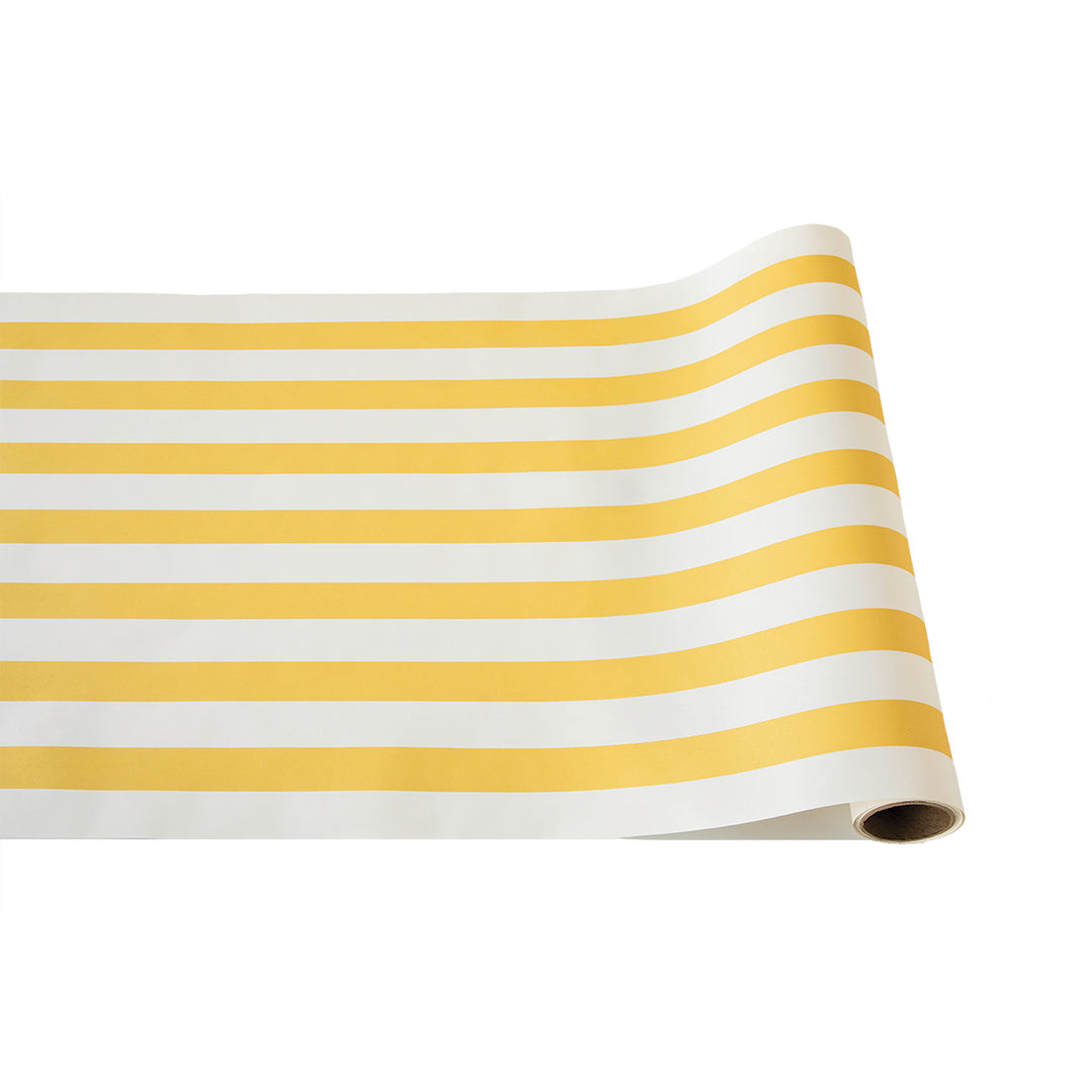 Classic yellow and white horizontal stripe table runner roll.