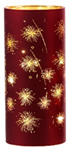 Tall glass cylinder with red LED lights inside a starburst pattern