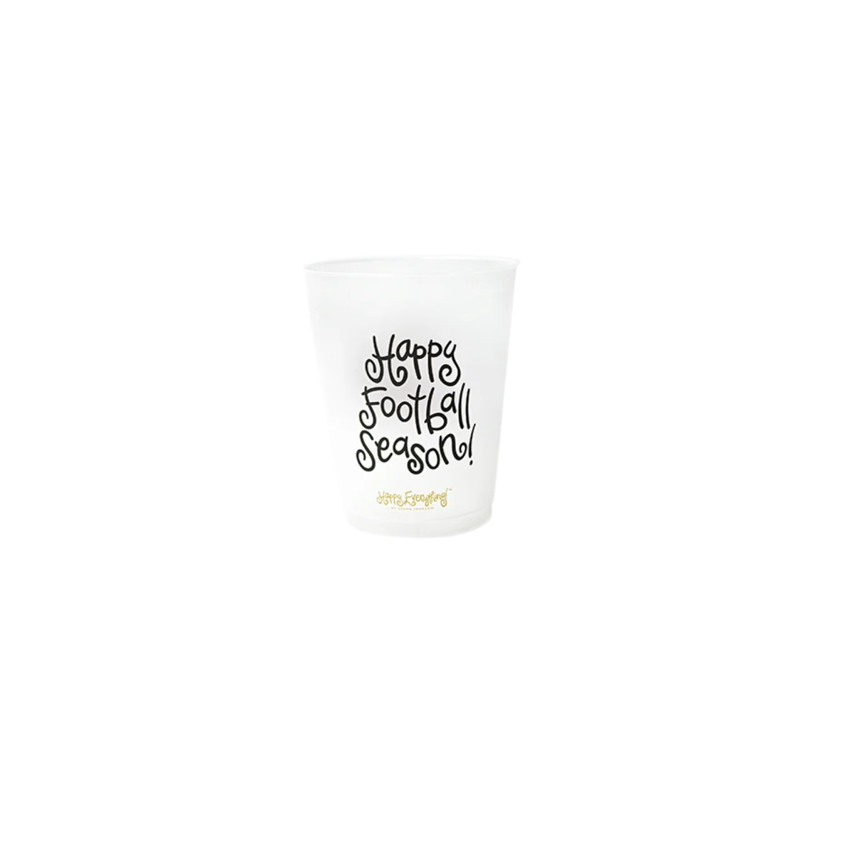 Set of 10 frosted plastic cups featuring black script text reading Happy Football Season!