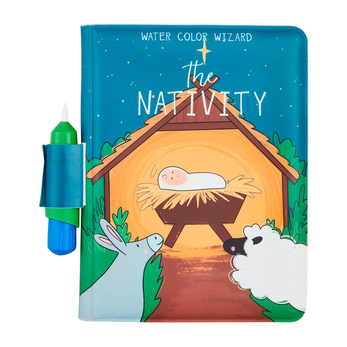 Nativity Water Color Wizard Book plastic case with pen