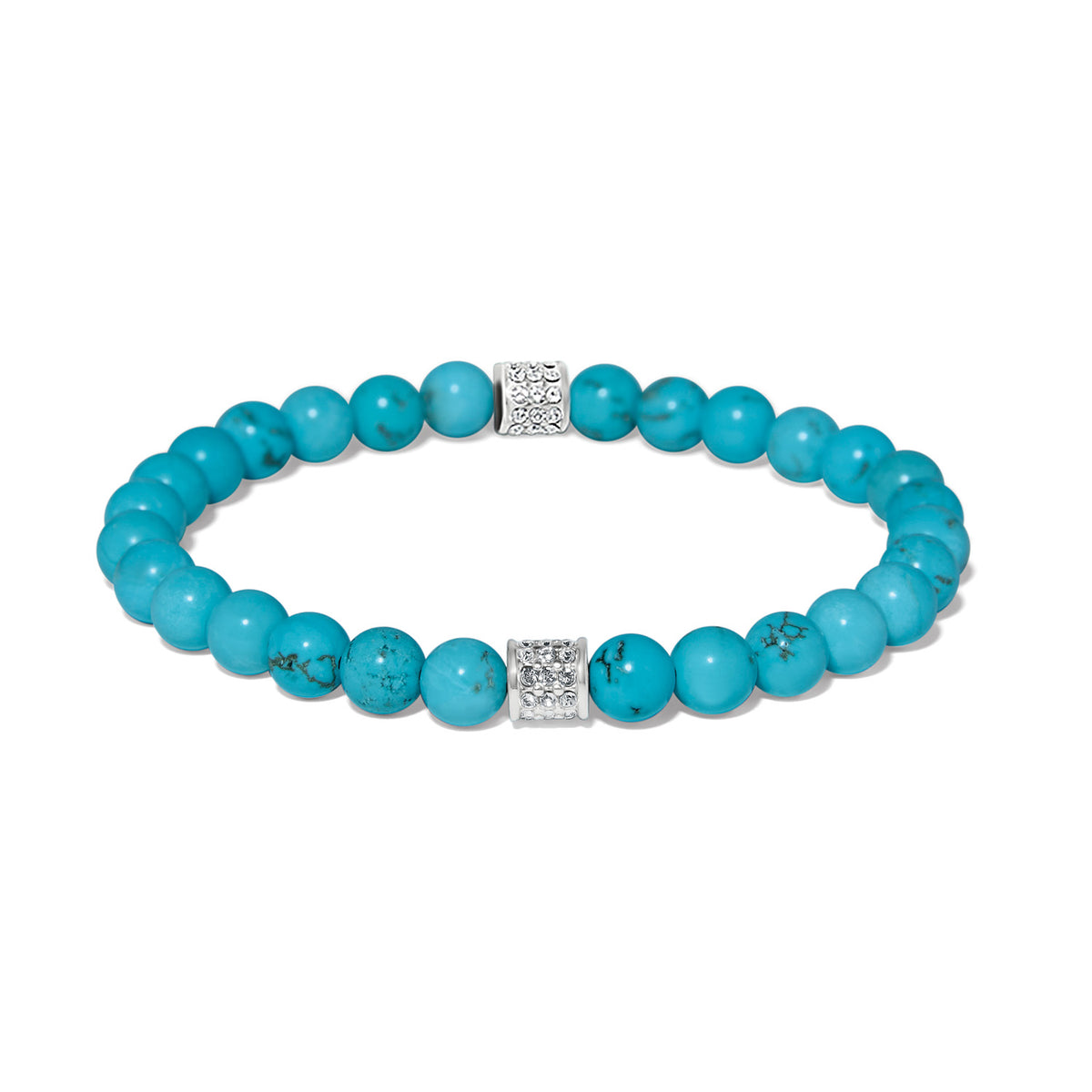 Meridian Petite Turquoise Stretch Bracelet with blue howlite beads and silver-plated crystal rings.